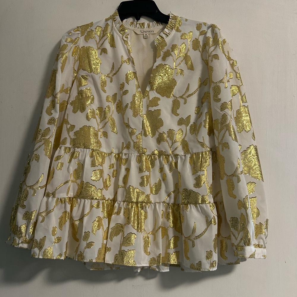 Seven7 Gold Patterned Blouse